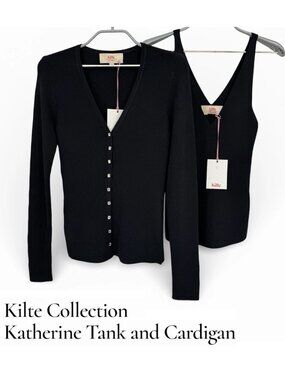 Kilte Collection The Katherine Tank and Cardigan Matching Set size 1 S Black